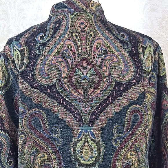 Flashback Size Large Tapestry Paisley Jacket Blk/Brn/Grn Button Front Vintage - Picture 7 of 11